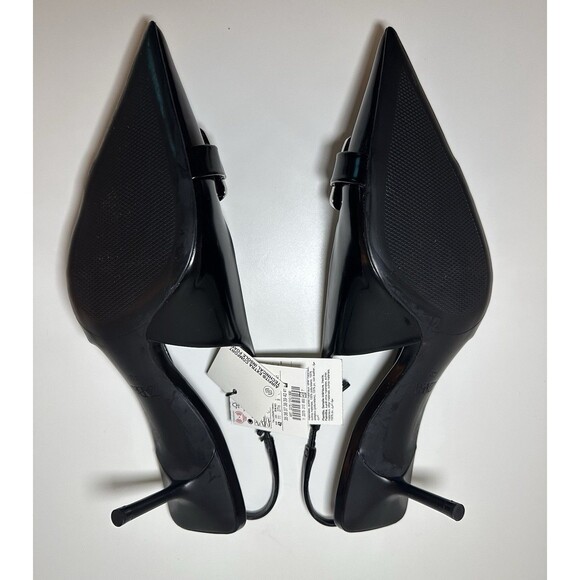 ZARA NEW Black Silver Pointed Toe Kitten Heel Slingback Sandal Women US 11 EU 42 - Picture 9 of 11